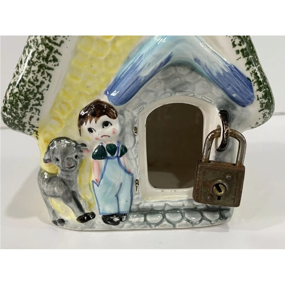 An Enterprise Exclusive ESD Japan Vtg Ceramic Fairy House Coin Bank Boy & Sheep - Picture 6 of 9